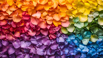 Fototapeta premium Vivid Rainbow Of Rose Petals Colorful Floral Arrangement Top View