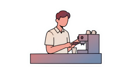 Barista Making Coffee with Espresso Machine Flat Illustration