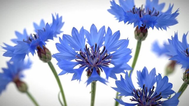 Vibrant blue cornflowers close-up