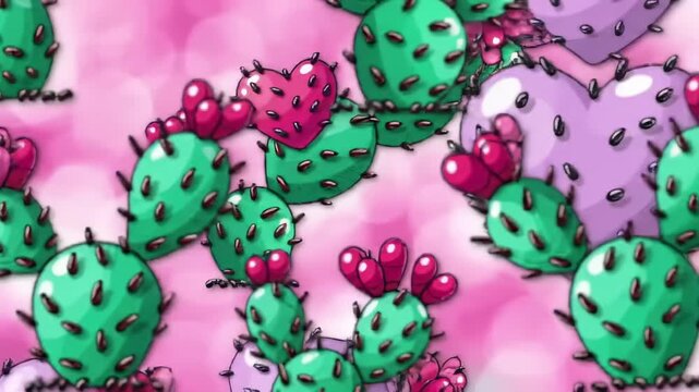 Vibrant cactus pattern with hearts