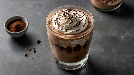 Delicious Chocolate Mousse Dessert in Glass with Whipped Cream Topping