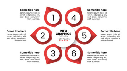 Infographic template. Abstract flower with numbers and 6 red leaves