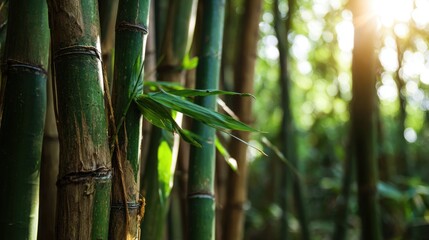 Obraz premium Lush bamboo forest bathed in sunlight