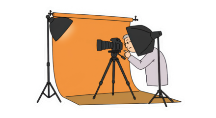Photographer Setting Up Equipment in Photo Studio Illustration