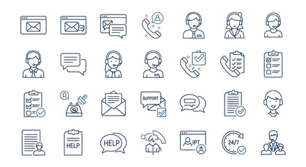 Fototapeta premium Customer Support and Communication Line Icons