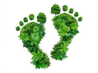 Footprint made of green leaves and trees symbolizes eco friendly lifestyle, environmental conservation, and sustainable living