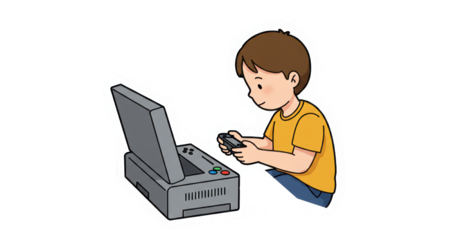 Child Playing Retro Video Game Console with Controller