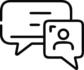Dialogue speech bubbles outline with text and user icon illustration