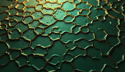 Abstract Green And Gold Hexagon Pattern Background top view
