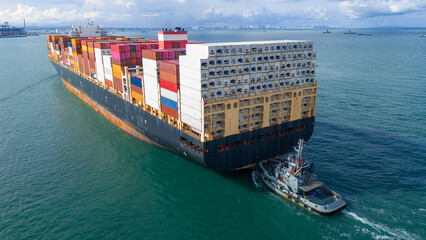  Stern Cargo Container ship the ocean ship carrying container and running for import export concept...