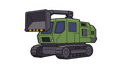 Cartoon Green Tracked Excavator Digger Sticker Illustration