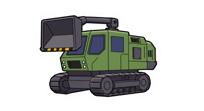 Cartoon Green Tracked Excavator Digger Sticker Illustration