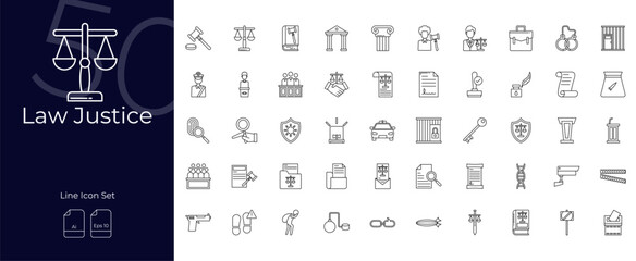 Law Justice Line Editable Icons set. Vector illustration in modern thin line style of Law Justice icons: activism, protest, demonstration, etc