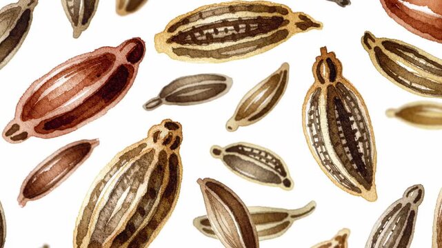 Watercolor illustration of cumin seeds