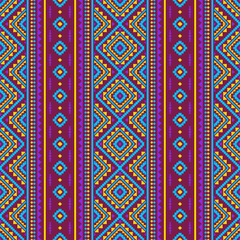 Southwest Native seamless pattern ethnic tribal Pixel Art Aztec geometric Navajo Native American fabric colorful design vector for textile print