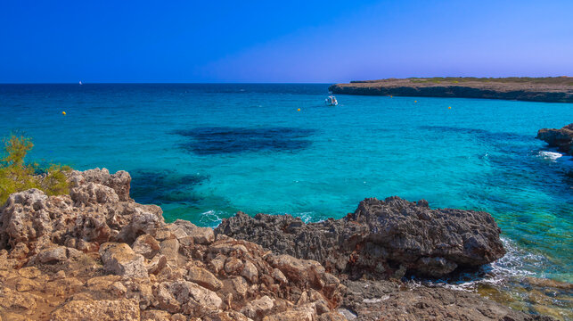 Cala Morlanda, S'illot, Manacor Sea Coast, Mediterranean Sea, Mallorca, Balearic Islands, Spain, Europe