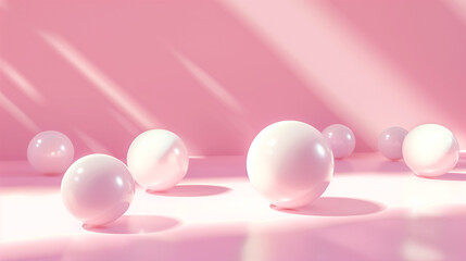 Soft Pink Gradient Backdrop With White Spheres and Sunlight Shadows