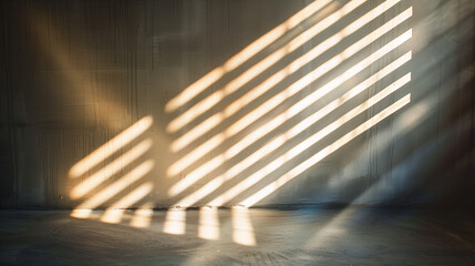 Sunlight Streaming Through Blinds Creates Diagonal Shadows on Textured Wall -
