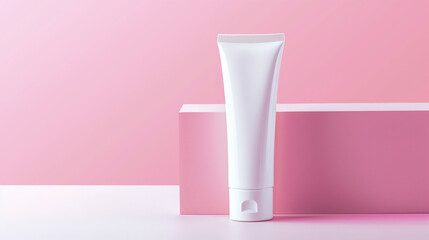 White Cosmetic Tube Mockup on Pink Gradient Background -