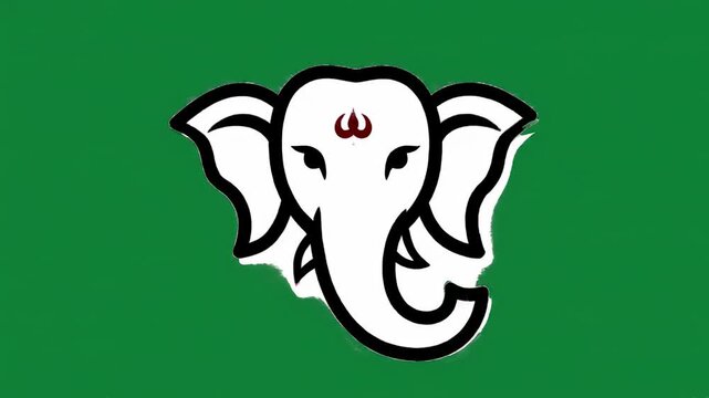 White elephant head on a green background