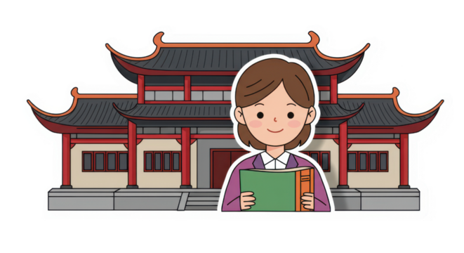 Learning at Traditional Asian Building with Book