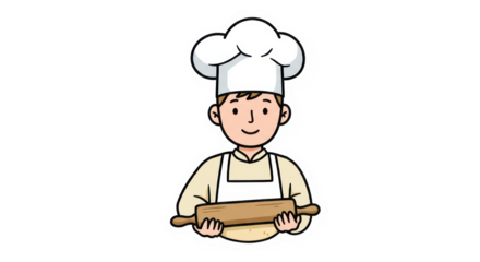 Happy Cartoon Baker with Rolling Pin Illustration