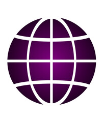 Purple Gradient Globe Icon with White Grid Representing Global Network
