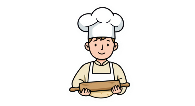 Happy Cartoon Baker with Rolling Pin Illustration - Powered by Adobe