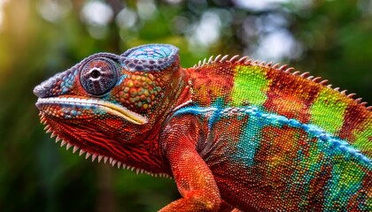 Obraz premium colorful chameleon close up showing skin detail