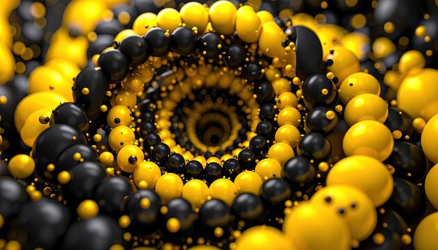 Abstract spiral of black and yellow spheres - Powered by Adobe
