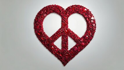 Red heart peace symbol made from lovehearts on gray background