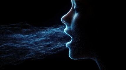 Fototapeta premium Profile of a person exhaling particles. Use to illustrate virus spread, sickness, or breath.
