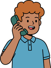 Young boy talking on phone smiling wearing blue polo shirt casual communication vector illustration