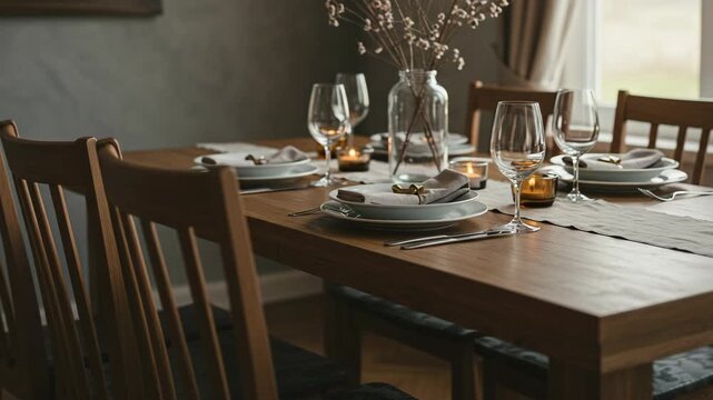 Elegant Dining Table Set with Simple Decor and Natural Elements
