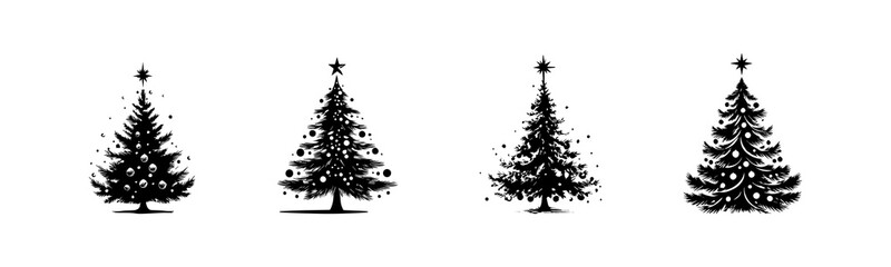 Stylized silhouettes of Christmas trees showcasing different shapes and sizes