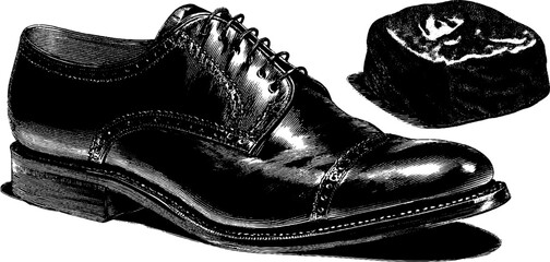Vintage cobbler tools with classic shoe engraved artwork for design projects