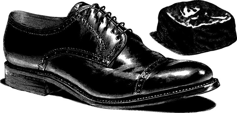 Vintage cobbler tools with classic shoe engraved artwork for design projects