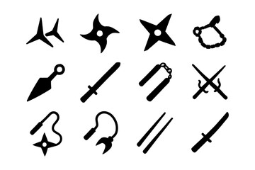Silhouette collection of traditional ninja weapons and tools