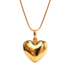 Gold Heart Shaped Pendant Necklace isolated on a transparent background, in a PNG format
