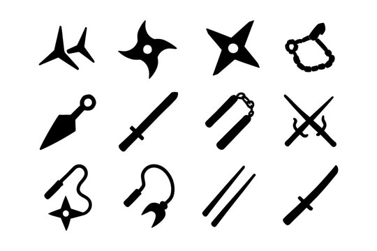 Silhouette collection of traditional ninja weapons and tools