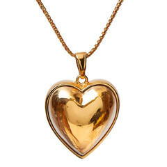 Gold Heart Shaped Pendant Necklace isolated on a transparent background, in a PNG format