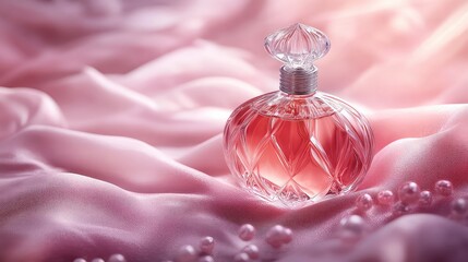 Elegant perfume bottle resting on soft velvet fabric, luxury fragrance product packaging for beauty branding display