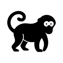 Minimalist monkey icon vector in black silhouette