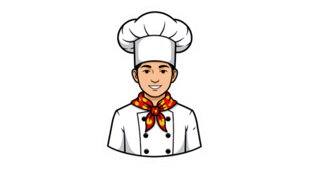 Smiling Cartoon Chef Character with Hat and Scarf