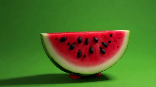Green Screen AI Generated of A slice of watermelon on green background animated chromakey background elements cartoonish emotion composition creative motion depth frame scene movement expression