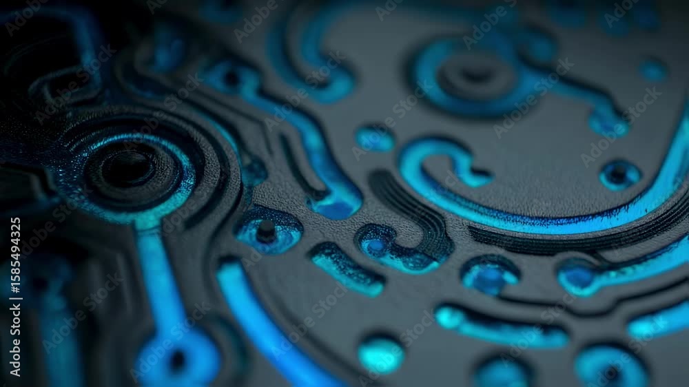 Poster complex network of circuits and glowing components creating an intricate technological landscape, sy