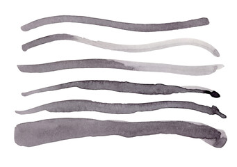 Gray stripes collection. Watercolor hand drawn illustration of abstract gray stripe with artistic stains and splash, gradient