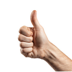 Hand with thumb up gesture isolated on a transparent background, in a PNG format