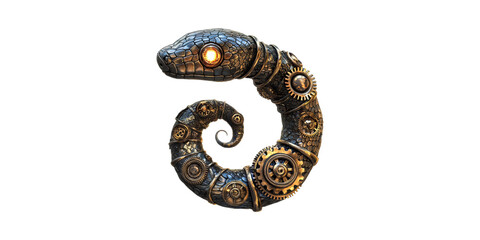 Obraz premium Steampunk Mechanical Snake With Gears And Glowing Eye. Futuristic Technology And Art Design Isolated On Transparent Background