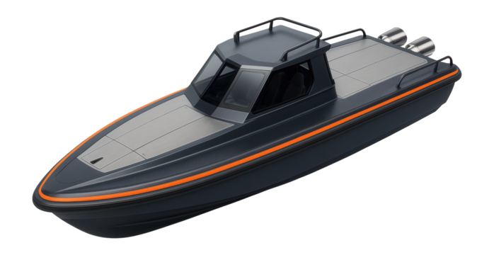 Composite patrol boat with lightweight structure and dual exhausts